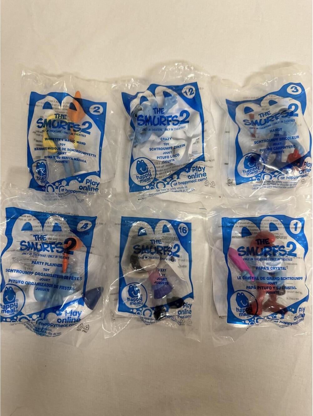 Lot of 6 Sealed 2013 McDonald’s The Smurfs 2 Happy Meal Toys Papa Smurf Vexy